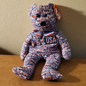 2000 Ty Multicolor USA Beanie Baby Bear Stuffed Animal